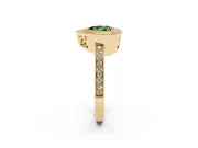 Fancy Green Heart Cut Diamond Round Halo Ring Set in Yellow gold with Pavé Band
