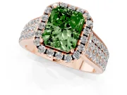 Radiant Cut Pavé Engagement Ring Setting for a Fancy Green Lab-Grown Diamond | Wide Three-Row Band | Rose Gold