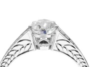 Pear-Shaped Split Shank Pavé Engagement Ring Setting | Engraved Leaf Sides | Sterling Silver
