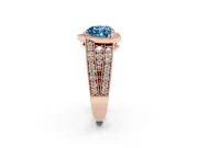 Fancy Blue Heart Cut Diamond Halo Ring Set in Rose gold with Accent Split Shank and Prong Setting