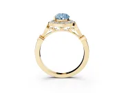 Fancy Blue Pear Cut Diamond Halo Engagement Ring Set in Yellow gold with Twisted Band and Prong Setting
