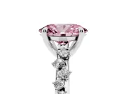 Fancy Pink Oval Cut Diamond Solitaire Vine Band Ring Set in Silver with Round Accents and Prong Setting