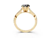 Fancy Black Heart Cut Diamond Solitaire Engagement Ring Set in Yellow gold with Twisted Pavé Band and Prong Setting