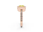 Fancy Yellow Cushion Cut Diamond Halo Ring Set in Rose gold with Pavé Band and Milgrain-Edged Prongs