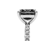 Fancy Black Asscher Cut Diamond Brilliant Solitaire Ring Set in Platinum with Pavé Band and Prong Setting