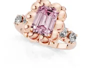 Emerald Cut Floral Engagement Ring Setting for a Fancy Pink Lab-Grown Diamond | Petal Frame and Side Stones | Rose Gold