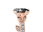 Fancy Black Pear Cut Diamond Solitaire Leaf-Inspired Ring Set in Rose gold with Pavé Band and Prong Setting