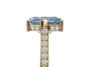Emerald Cut Vintage Cathedral Engagement Ring Setting for a Fancy Blue Lab-Grown Diamond | Carved Band | Yellow Gold