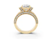 Princess Cut Vintage Milgrain Pave Engagement Ring Setting | Crescent Side Rows | Yellow Gold