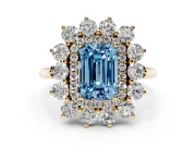 Emerald Cut Floral Double Halo Engagement Ring Setting for a Fancy Blue Lab-Grown Diamond | Plain Band | Yellow Gold