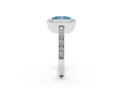 Fancy Blue Radiant Cut Diamond Halo Engagement Ring Set in Platinum with Pavé Band and Round Halo Stones