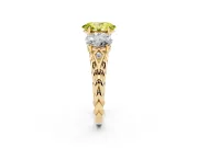 Fancy Yellow Oval Cut Diamond Three-Stone Ring Set in Yellow gold with Braided Band