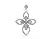 Round Lab-Grown Diamond Pavé Floral Cross Pendant Necklace | Petal Arms | White Gold