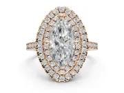 Marquise Double Halo Engagement Ring Setting | Pave Shoulders | Rose Gold