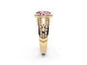 Fancy Pink Oval Cut Diamond Halo Ring Set in Yellow gold with Double Pavé Split Shank