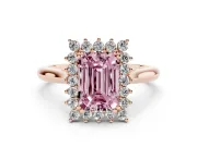Emerald Cut Starburst Halo Engagement Ring Setting for a Fancy Pink Lab-Grown Diamond | Rose Gold