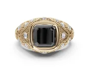 Asscher Cut Vintage Bezel Engagement Ring Setting for a Black Center | Milgrain Band | Yellow Gold