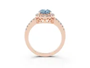 Fancy Blue Oval Cut Diamond Pavé Band Halo Engagement Ring Set in Rose gold with Prong Setting