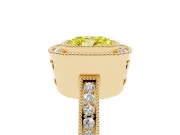 Fancy Yellow Cushion Cut Diamond Halo Ring Set in Yellow gold with Pavé Band and Milgrain-Edged Prongs