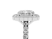 Radiant Cut Diamond Milgrain Floral Halo Engagement Ring Set in Silver with Pavé Band