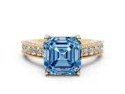 Asscher Cut Hidden Halo Engagement Ring Setting for a Fancy Blue Lab-Grown Diamond | Milgrain Pave | Yellow Gold