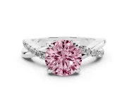 Fancy Pink Round Cut Diamond Twist Band Solitaire Set in Silver with Pavé Accents and Prong Setting