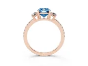 Cushion Cut Three Stone Engagement Ring Setting for a Fancy Blue Lab-Grown Diamond | Pave Shoulders | Rose Gold