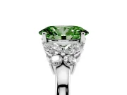 Fancy Green Oval Cut Diamond Solitaire Floral Ring Set in Silver with Marquise Petals and Prong Setting