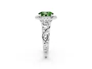 Fancy Green Oval Cut Diamond Halo Ring Set in Silver with Scrollwork Band and Prong Setting