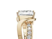 Princess Cut Bypass Solitaire Engagement Ring Setting | Pavé and Plain Strands | Yellow Gold