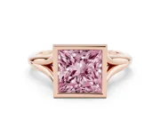 Fancy Pink Bezel Set Princess Cut Diamond Solitaire Ring Set in Rose gold with Tapered Band
