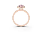Fancy Pink Marquise Cut Diamond Halo Solitaire Ring Set in Rose gold with Pavé Band and Prong Setting