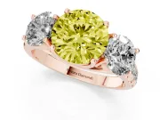 Round Three Stone Engagement Ring Setting for a Fancy Yellow Lab-Grown Diamond | Accented Shoulders | Rose Gold