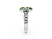 Fancy Green Marquise Cut Diamond Solitaire Ring Set in Platinum with Milgrain Double Row Round Pavé Band