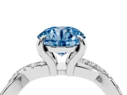 Fancy Blue Round Cut Diamond Twist Band Solitaire Set in Silver with Pavé Accents and Prong Setting