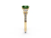 Fancy Green Three-Stone Asscher Cut Diamond Pavé Band Ring Set in Yellow gold with Prong-Set Trio