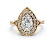 Pear-Shaped Vintage Milgrain Halo Engagement Ring Setting | Graduated Pavé Band | Yellow Gold
