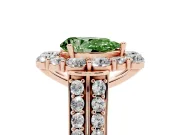 Fancy Green Pear Cut Diamond Halo Engagement Ring Set in Rose gold with Split Shank and Prong Setting
