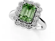 Emerald Cut Scalloped Cluster Halo Engagement Ring Setting for a Fancy Green Lab-Grown Diamond | Plain Band | Platinum