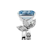 Fancy Blue Emerald Cut Diamond Floral Vine Solitaire Engagement Ring Set in Silver with Marquise Leaves