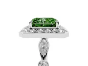 Radiant Cut Halo Engagement Ring Setting for a Fancy Green Lab-Grown Diamond | Bezel Station Shoulders | Platinum