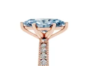 Fancy Blue Marquise Cut Diamond Solitaire Ring Set in Rose gold with Slim Pavé Band and Prong Setting