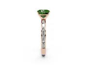 Fancy Green Radiant Cut Diamond Solitaire Ring Set in Rose gold with Channel-Set Baguette Band and Prong Setting