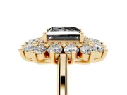 Princess Cut Floral Halo Engagement Ring Setting for a Black Center | Plain Band | Yellow Gold