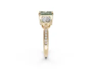 Radiant Cut Three Stone Engagement Ring Setting for a Fancy Green Lab-Grown Diamond | Tapered Pave Band | Yellow Gold