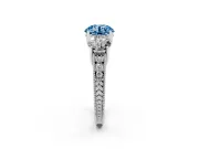 Round Vintage Three Stone Engagement Ring Setting for a Fancy Blue Lab-Grown Diamond | Sterling Silver
