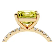 Fancy Yellow Asscher Cut Diamond Brilliant Solitaire Ring Set in Yellow gold with Pavé Band and Prong Setting