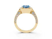 Round Milgrain Halo Engagement Ring Setting for a Fancy Blue Lab-Grown Diamond | Side Stones | Yellow Gold