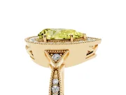 Fancy Yellow Pear Cut Diamond Halo Engagement Ring Set in Yellow gold with Milgrain Pavé Band