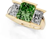 Radiant Cut Channel-Set Three Stone Engagement Ring Setting for a Fancy Green Lab-Grown Diamond | Yellow Gold